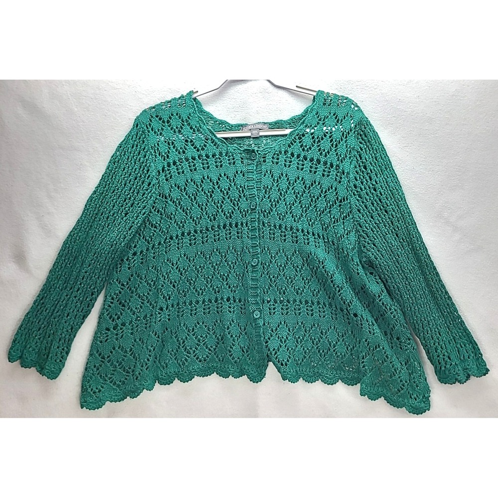 Jessica London Crocheted Green Bolero Sweater Jacket Size 26/28